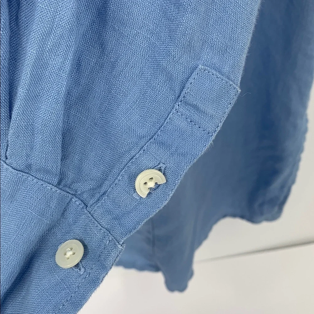 J Jill Linen tunic blouse shirt top blue button chambray blue ruffle trim Large